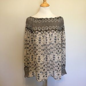 Sundance Cream and Gray Floral Off-Shoulder Peasant Blouse